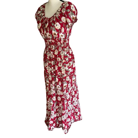 Anthropologie Kindred Womens S Red Floral Maxi Dress Smocked Waist Career Wear - Picture 8 of 15